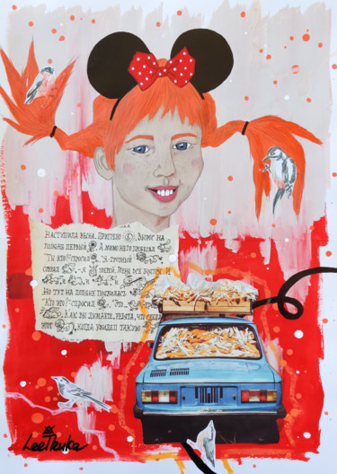 MINNIE PEPPY - collage, acrylic painting, fine art, print Картина под названием "MINNIE PEPPY - coll…" - Leetruka, Подлинное произведение искусства, Акрил