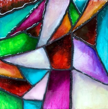 Painting titled "Spring Vitrage" by Daša Linets, Original Artwork, Acrylic Mounted on Wood Stretcher frame