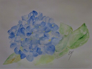 Painting titled "HORTENSIA  - Aquare…" by Eliane Morvan (CREADELI  "les petits bonheurs d'Eli"), Original Artwork, Watercolor
