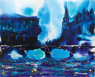 Peinture intitulée "Mirepoix Crépuscule" par Jean-Michel Canal, Œuvre d'art originale, Acrylique Monté sur Châssis en bois