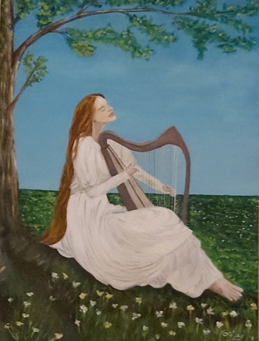 제목이 "arp çalan kadın"인 그림 Gülay Şimşek로, 원작, 안료