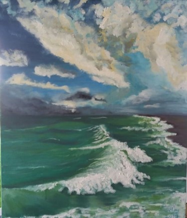 Drawing titled "dalgalı deniz" by Gülay Şimşek, Original Artwork, Pigments