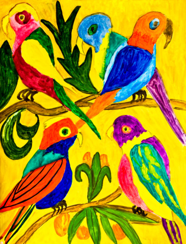 绘画 标题为“Colourful parrots” 由Irina Afonskaya, 原创艺术品, 水彩