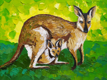 "Kangaroo with a cub. Australia." 绘画 标题为“"Kangaroo with a cu…” 由Nadezhda Kokorina, 原创艺术品, 油