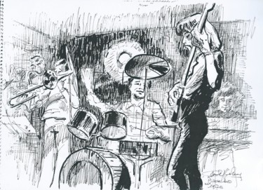 图画 标题为“jazz au vieux puits” 由Claude Hardenne, 原创艺术品, 墨
