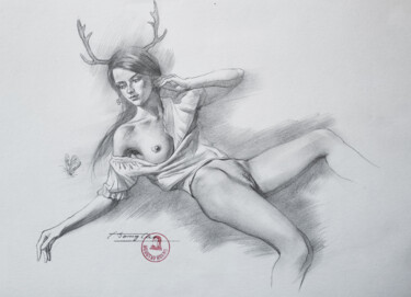 图画 标题为“DRAWING-Female nude…” 由Hongtao Huang, 原创艺术品, 铅笔