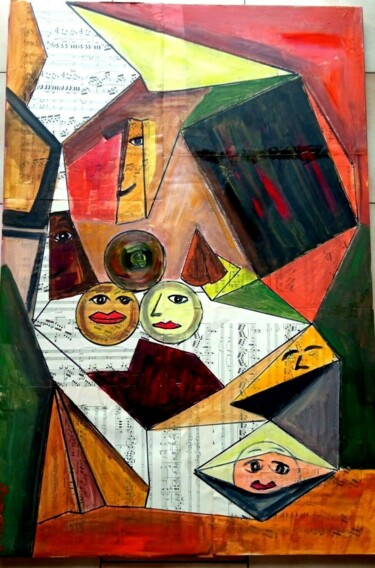 Painting titled "NOTE DE MUSIQUE" by Jean Pierre Jumeaux, Original Artwork, Oil Mounted on Wood Stretcher frame