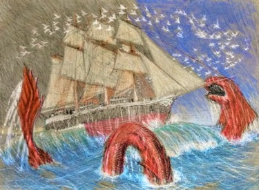 图画 标题为“The Serpent of the…” 由Edwin Loftus, 原创艺术品, 铅笔 安装在其他刚性面板上