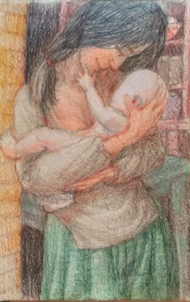 "Mother with Child" başlıklı Resim Edwin Loftus tarafından, Orijinal sanat, Kalem