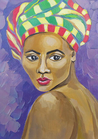 "Portrait of an African woman in a headscarf" oil painting Peinture intitulée ""Portrait of an Afr…" par Nadezhda Kokorina, Œuvre d'art originale, Huile