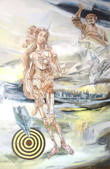 Le rêve de la femme-objet (panneau d’un triptyque) Peinture intitulée "Le rêve de la femme…" par Gilles Chambon, Œuvre d'art originale, Huile Monté sur artwork_cat.