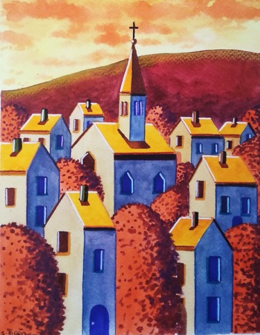 Lumière du soir Peinture intitulée "Lumière du soir" par Sabrina Riggio, Œuvre d'art originale, Aquarelle