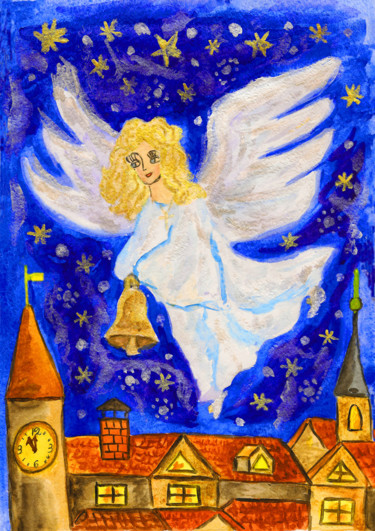 Angel with bell 绘画 标题为“Angel with bell” 由Irina Afonskaya, 原创艺术品, 水彩