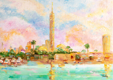 제목이 "Cairo. City on the…"인 미술작품 Natalia Shchipakina로, 원작, 기름 나무 들것 프레임에 장착됨