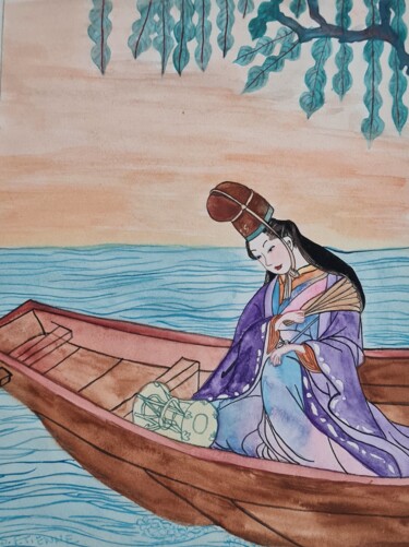 印花与版画 标题为“La Geisha” 由Sylvie Etienne, 原创艺术品, 水彩
