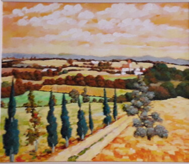 Peinture intitulée "paysage d ariege 2" par Jean Claude Darroussat, Œuvre d'art originale, Acrylique Monté sur Châssis en bo…