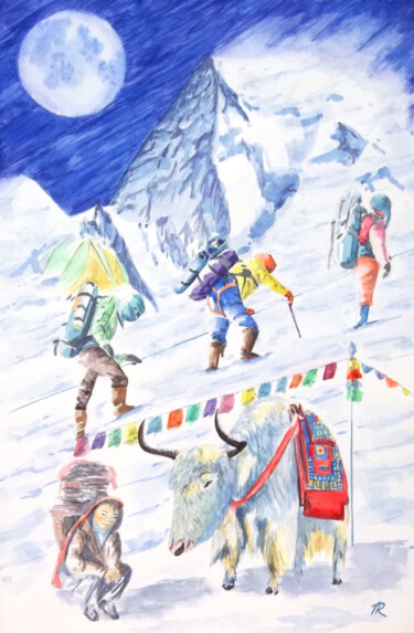 Aquarelle originale et unique, intitulée: K2 Peinture intitulée "Aquarelle originale…" par Isabelle Redonnet, Œuvre d'art originale, Aquarelle