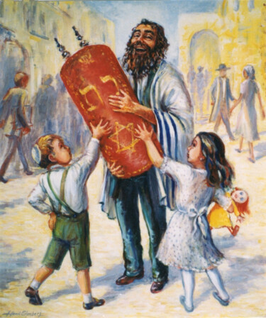 绘画 标题为“Simha Torah” 由Henri Eisenberg, 原创艺术品, 丙烯 安装在木质担架架上