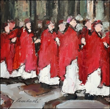 Painting titled "Procesja 1" by Kazimierz Mordarski, Original Artwork, Oil