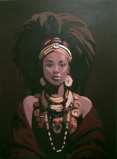 绘画 标题为“Africaine” 由Marie Yautier, 原创艺术品, 丙烯 安装在木质担架架上