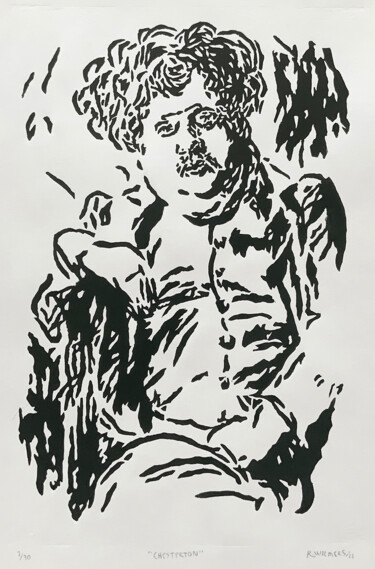 Impressões e gravuras intitulada "Chesterton" por Renato Wilmers, Obras de arte originais, Linoleogravura