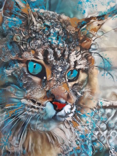 Poncho, cat - Mix media on panel - 70x55 cm-Unique