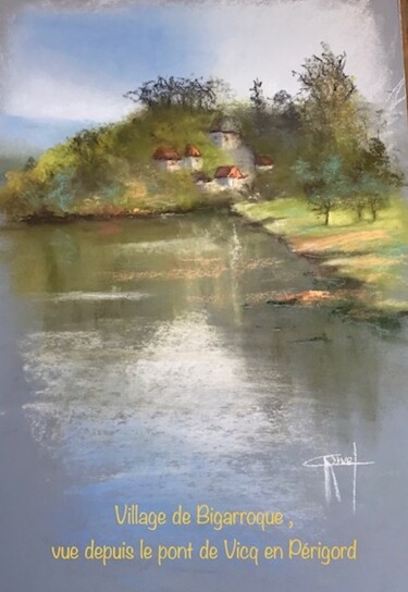 Malarstwo zatytułowany „village de Bigarroq…” autorstwa Marie-Christine Rivel, Oryginalna praca, Pastel