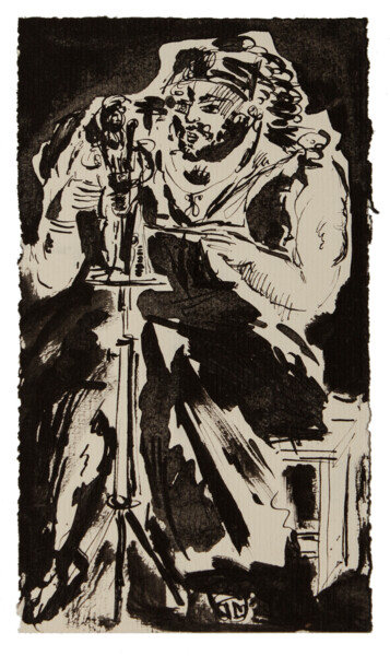 Dessin intitulée "Le Sculpteur à l'oe…" par Marcel Mariono, Œuvre d'art originale, Encre