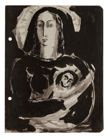 Dessin intitulée "Madone" par Marcel Mariono, Œuvre d'art originale, Encre