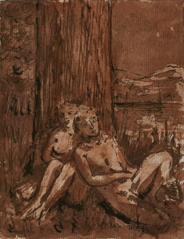 Dessin intitulée "Scène champêtre" par Marcel Mariono, Œuvre d'art originale, Encre
