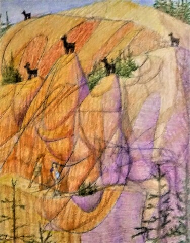 图画 标题为“A Trail in the Moun…” 由Edwin Loftus, 原创艺术品, 铅笔 安装在其他刚性面板上