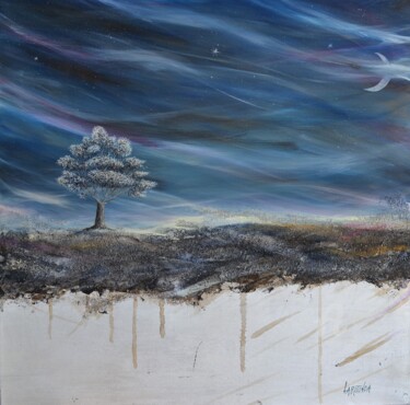 "Giochi di luna nel cielo blu" Painting titled ""Giochi di luna nel…" by Donato Larotonda, Original Artwork, Acrylic Mounted on Wood Panel