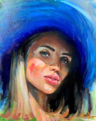 Russian woman in a hat portrait oil painting woman face amer 绘画 标题为“Russian woman in a…” 由Evgeny Potapkin, 原创艺术品, 油