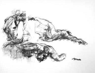Dessin intitulée "fusain 50/65 2008 27" par Christian Rolland, Œuvre d'art originale, Fusain
