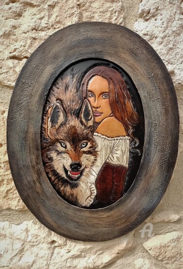 Painting titled "Louves" by Margaery, Original Artwork, Acrylic Mounted on Cardboard