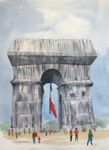 绘画 标题为“The wrapped Arc du…” 由Krystyna Szczepanowski, 原创艺术品, 水彩