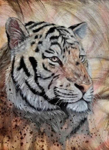 绘画 标题为“Tigre huile format…” 由Steivan Loundou, 原创艺术品, 油 安装在木质担架架上