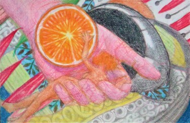 图画 标题为“Abstract with Orang…” 由Edwin Loftus, 原创艺术品, 铅笔 安装在其他刚性面板上