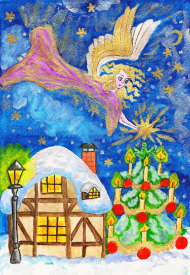 绘画 标题为“Angel with Christma…” 由Irina Afonskaya, 原创艺术品, 水彩