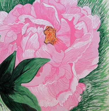 图画 标题为“Pivoine rose” 由Cristina Carmona, 原创艺术品, 标记