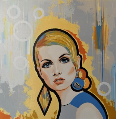 Painting titled "Retro - portrait 1" by Livien Rózen, Original Artwork, Acrylic
