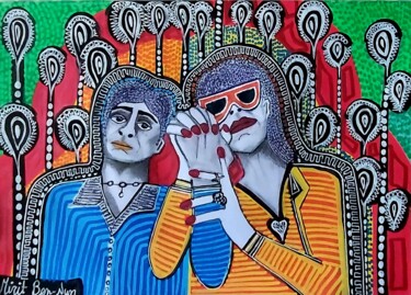Women talking about careers. Artist painting Mirit Ben-Nun 绘画 标题为“Women talking about…” 由Mirit Ben-Nun, 原创艺术品, 墨