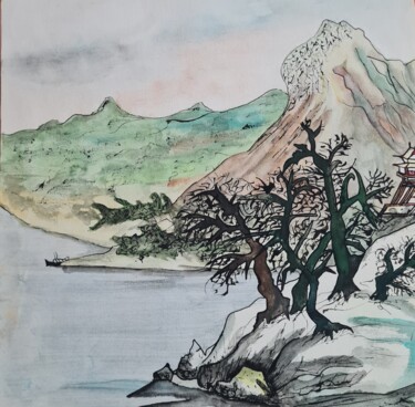 绘画 标题为“" La colline "” 由Sylvie Etienne, 原创艺术品, 水彩