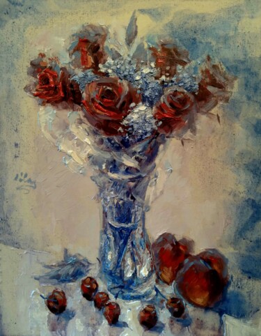 Bouquet Painting titled "Bouquet" by Alex Klas, Original Artwork, Oil Mounted on Wood Stretcher frame