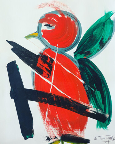 Oiseau dans l’arbre Painting titled "Oiseau dans l’arbre" by Stéphane Palazzotto, Original Artwork, Acrylic