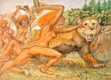 Drawing titled "Defenders" by Edwin Loftus, Original Artwork, Pencil Mounted on Other rigid panel