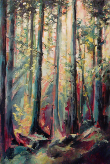 Painting titled "Forêt n° 2" by Muriel Henry, Original Artwork, Oil Mounted on Wood Stretcher frame