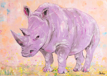 绘画 标题为“Purple Rhino. Bloom…” 由Natalia Shchipakina, 原创艺术品, 油 安装在木质担架架上