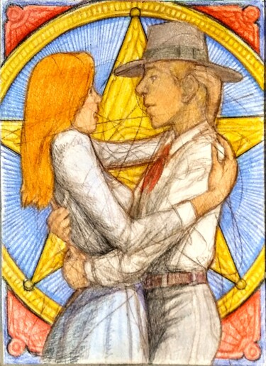 图画 标题为“Western Romance” 由Edwin Loftus, 原创艺术品, 铅笔 安装在其他刚性面板上