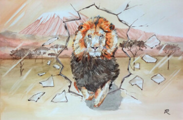Aquarelle originale et unique, intitulée: Kilimandjaro Peinture intitulée "Aquarelle originale…" par Isabelle Redonnet, Œuvre d'art originale, Aquarelle